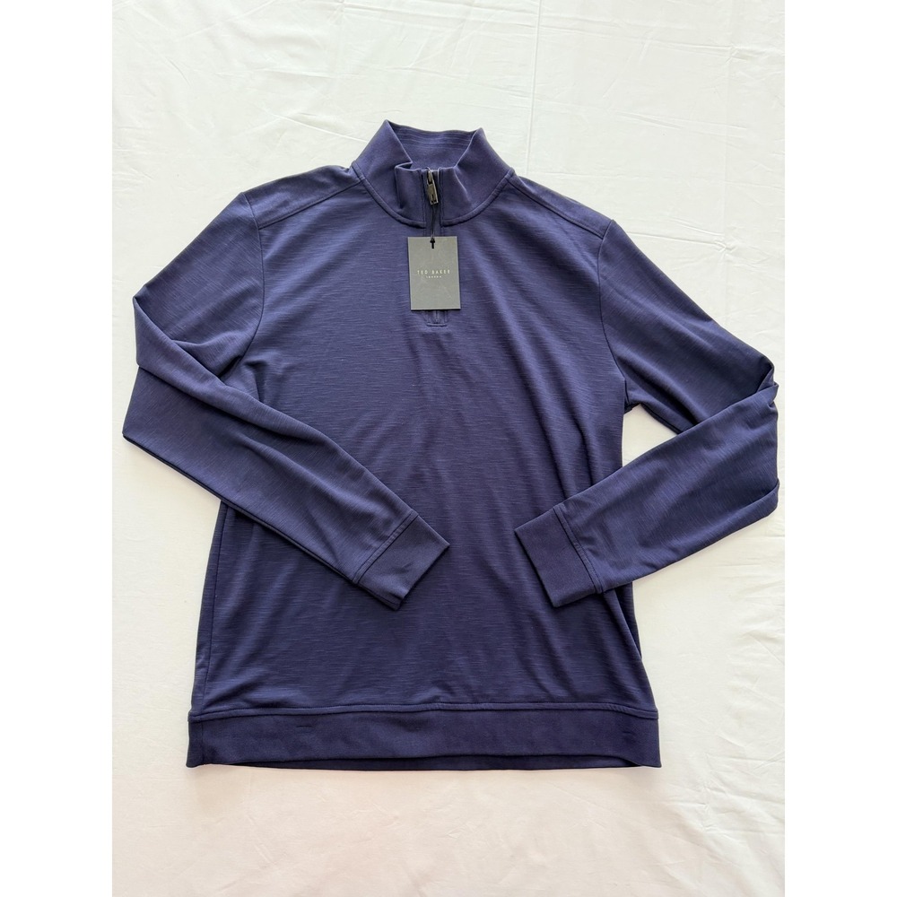 Ted Baker Sweater Mens Large Blue 1/4 Zip Mock Neck Lightweight Jersey Top